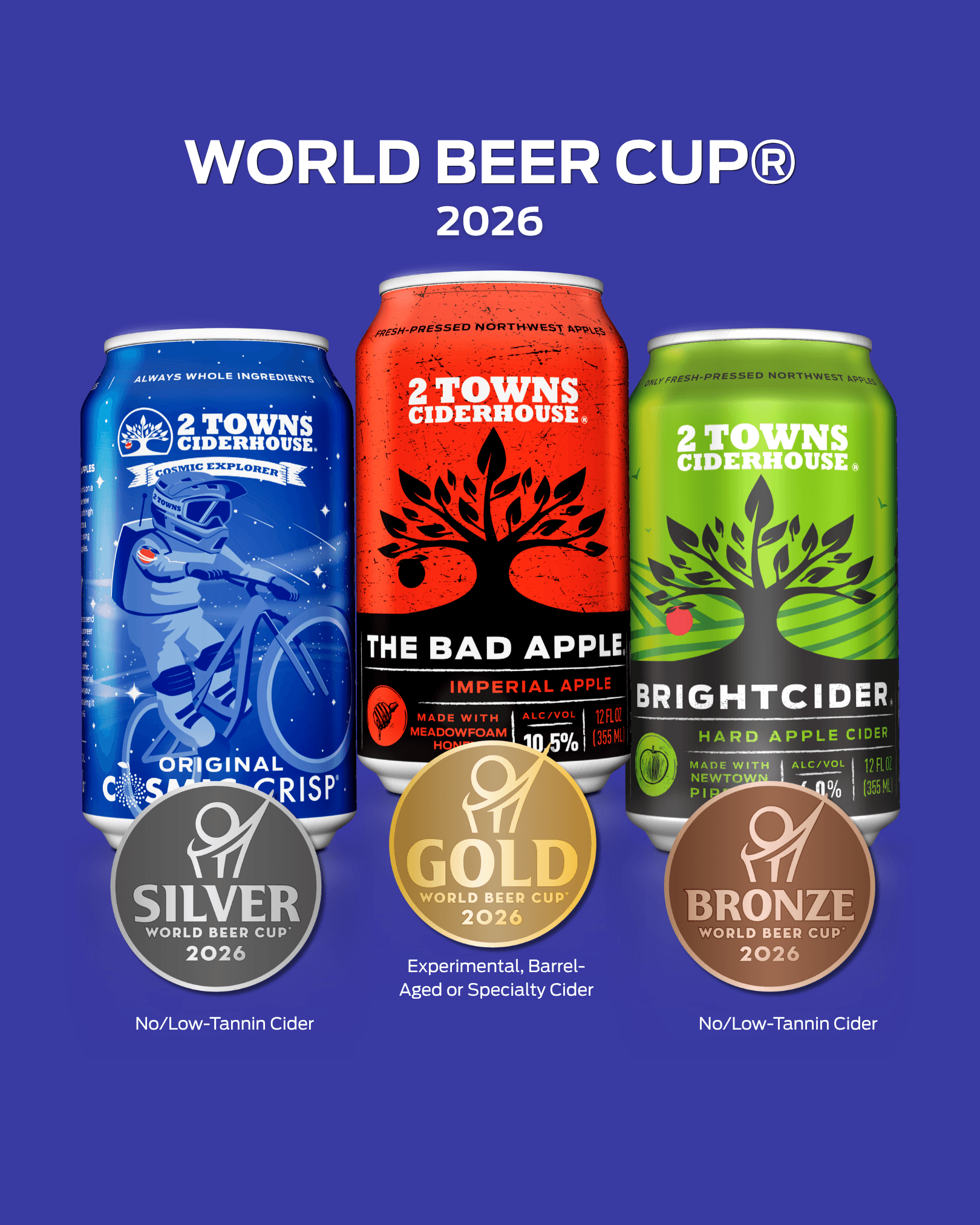 2 TOWNS CIDERHOUSE WINS 3 MEDALS AT THE WORLD BEER CUP®